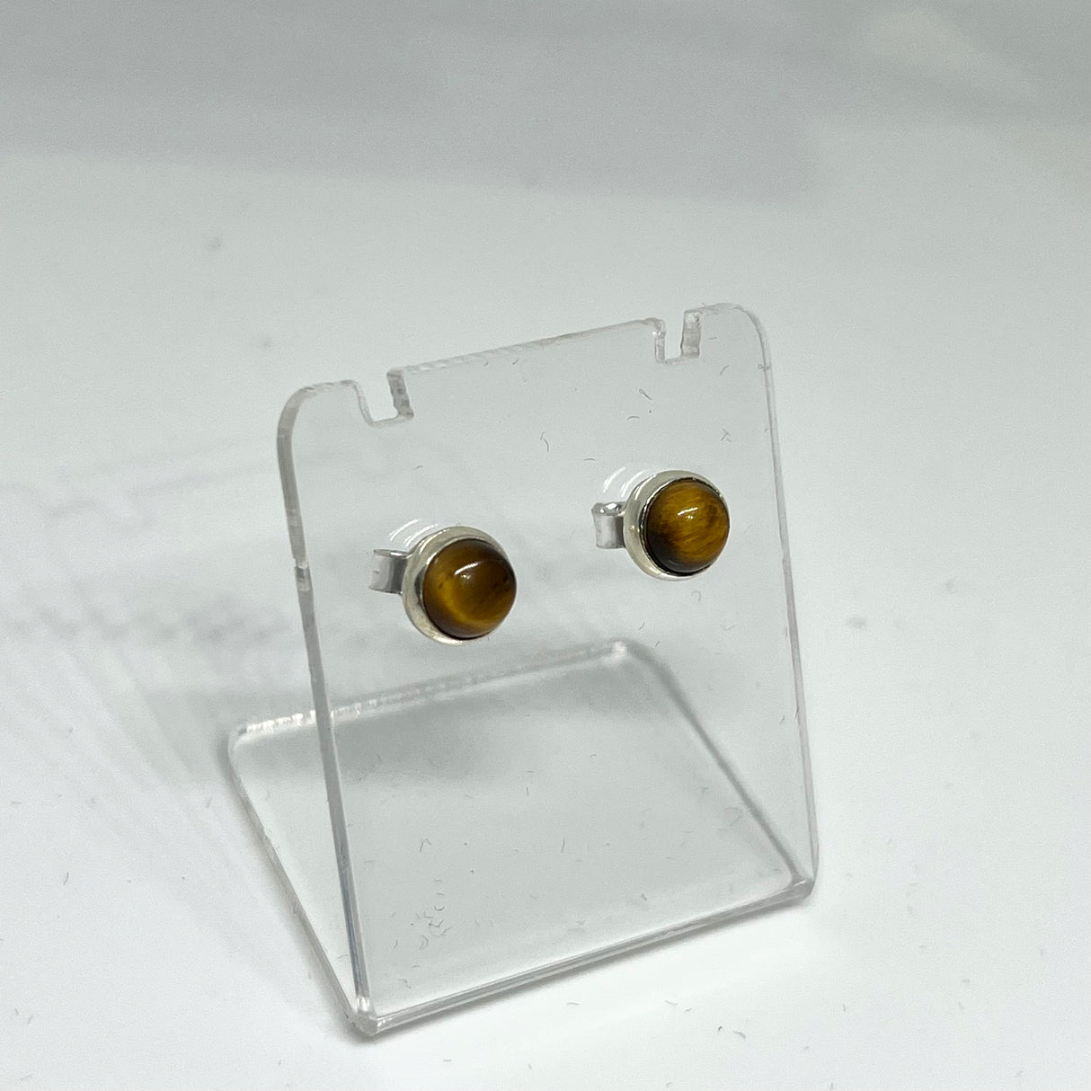 Tiger's Eye Round Cabochon Bezel Set Stud Earrings 5.5mm PSE024