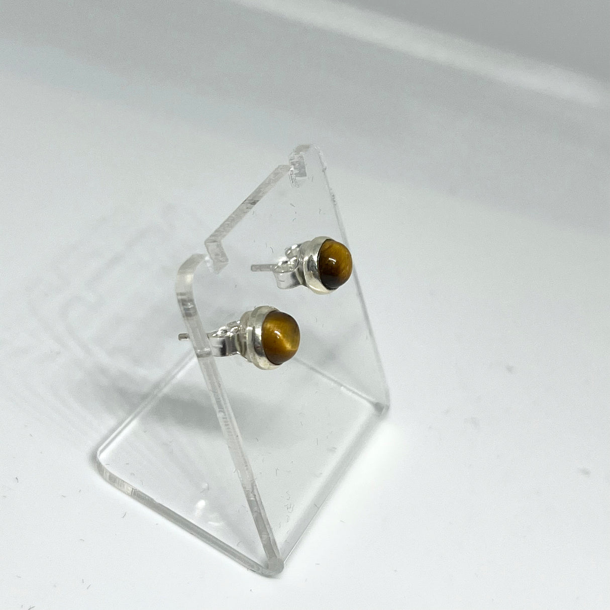 Tiger's Eye Round Cabochon Bezel Set Stud Earrings 5.5mm PSE024