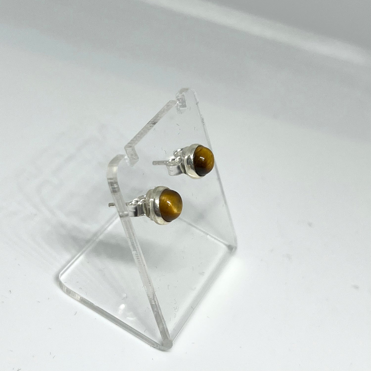 Tiger's Eye Round Cabochon Bezel Set Stud Earrings 5.5mm PSE024
