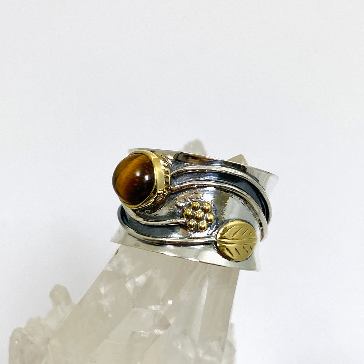 Tiger's Eye Round Cabochon Ring in a Decorative Setting R4198