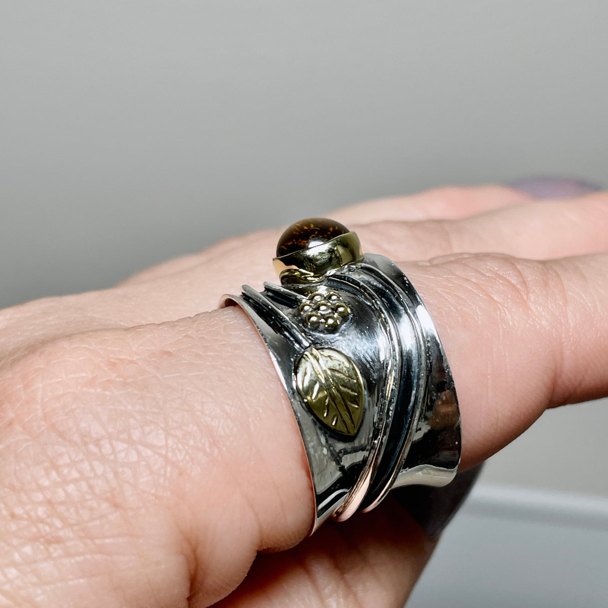 Tiger's Eye Round Cabochon Ring in a Decorative Setting R4198