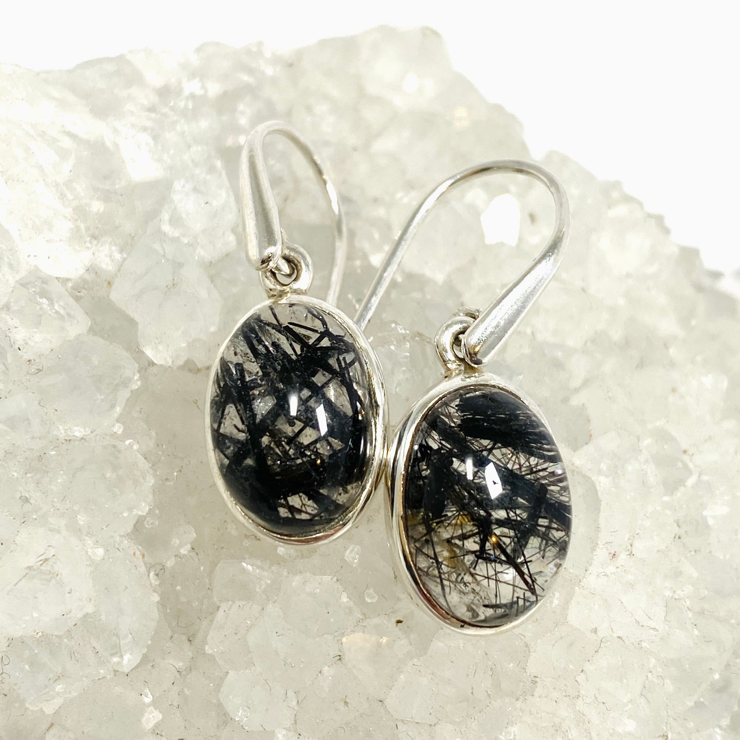 Tourmalinated Quartz Oval Cabochon Earrings PEGJ385