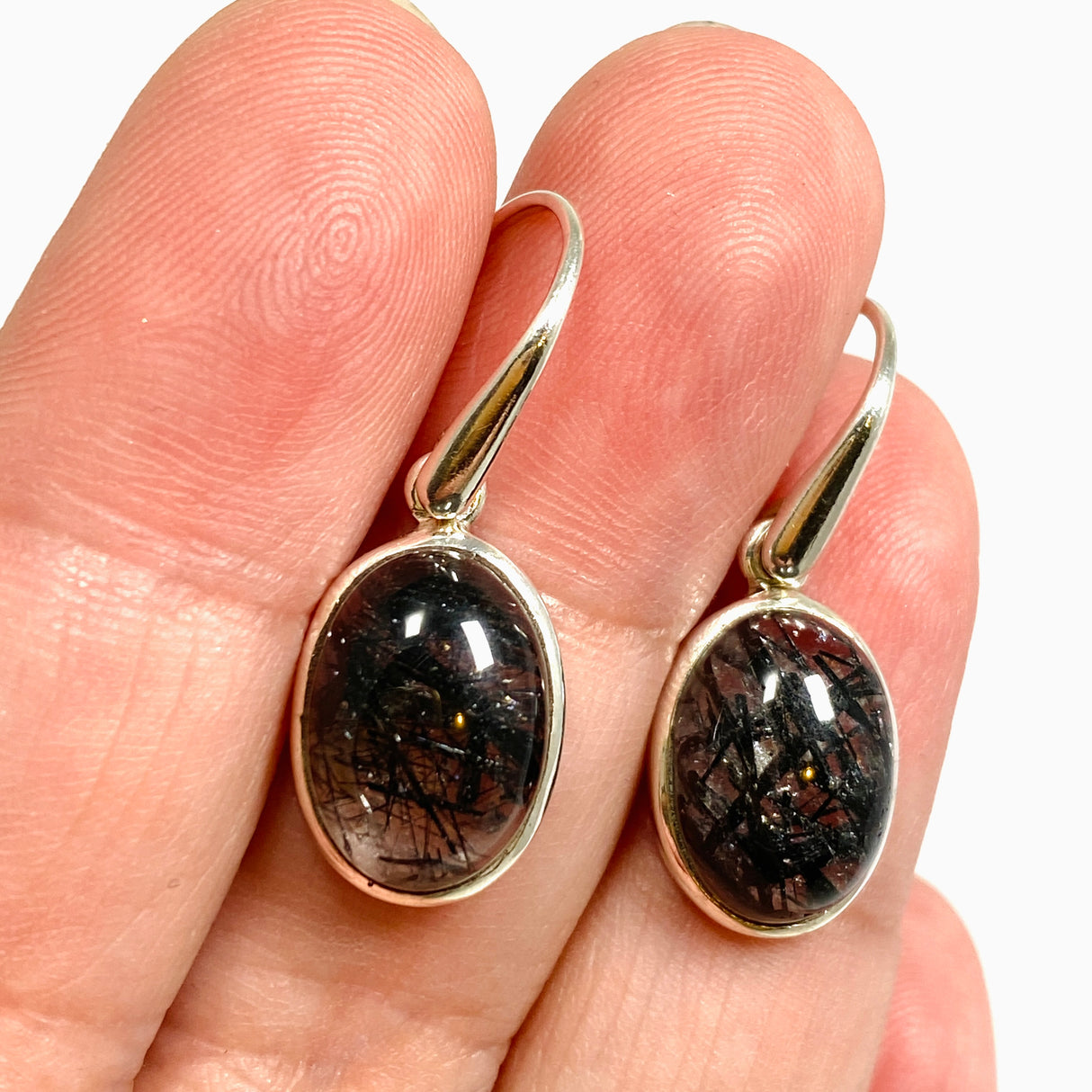 Tourmalinated Quartz Oval Cabochon Earrings PEGJ385