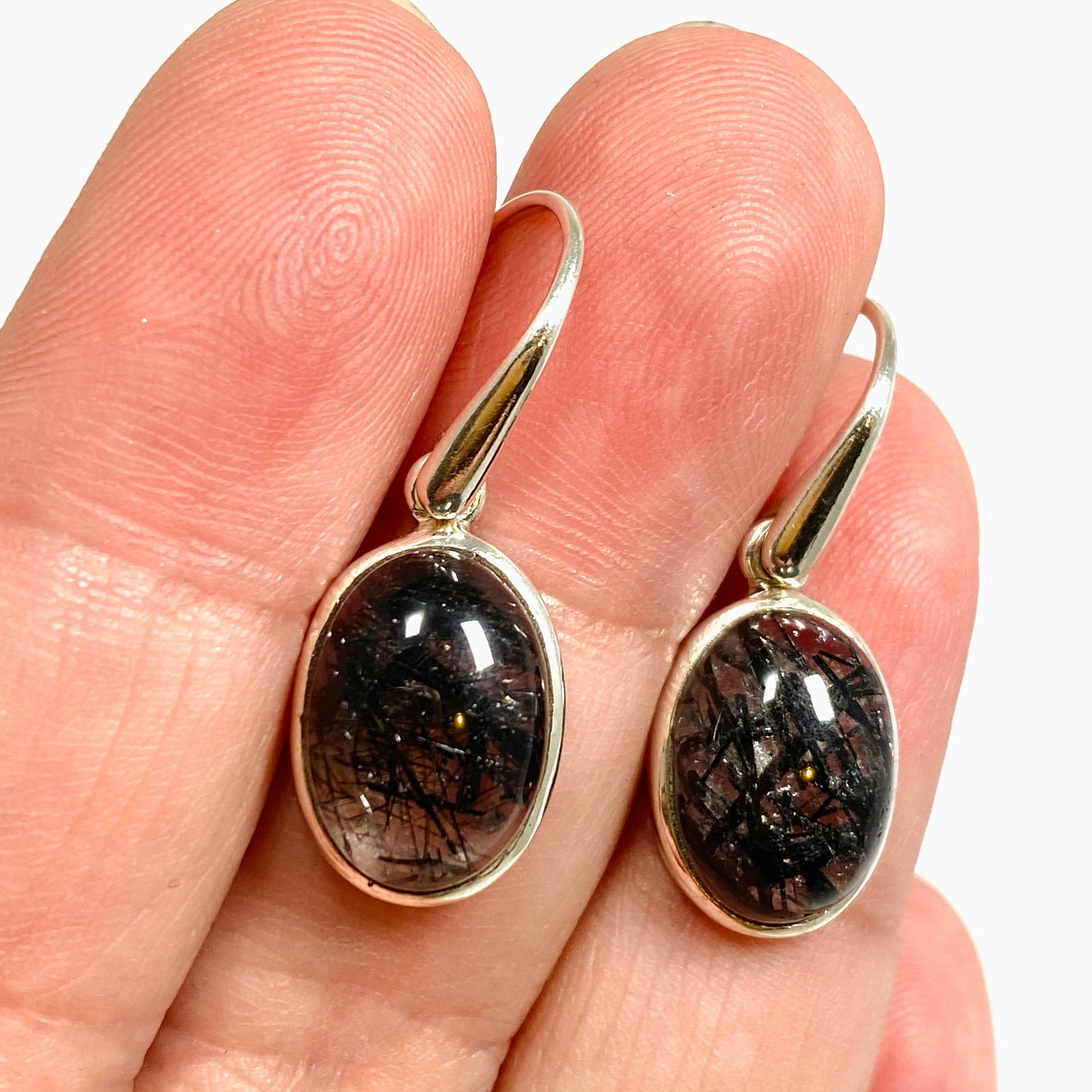 Tourmalinated Quartz Oval Cabochon Earrings PEGJ385