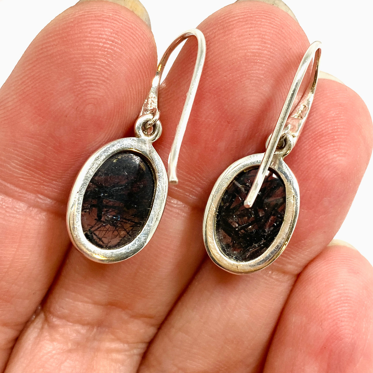 Tourmalinated Quartz Oval Cabochon Earrings PEGJ385