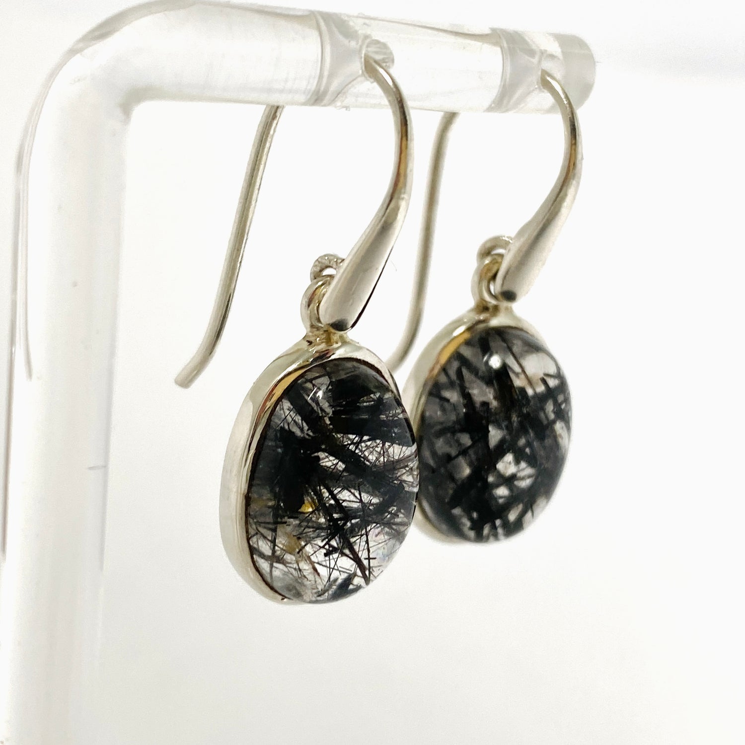 Tourmalinated Quartz Oval Cabochon Earrings PEGJ385