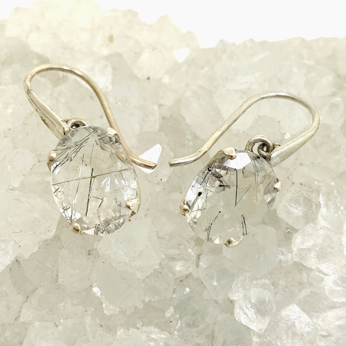 Tourmalinated Quartz Oval Faceted Earrings PEGJ329