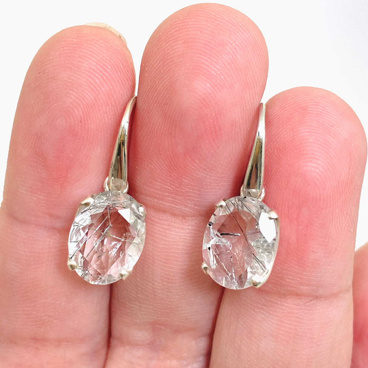 Tourmalinated Quartz Oval Faceted Earrings PEGJ329