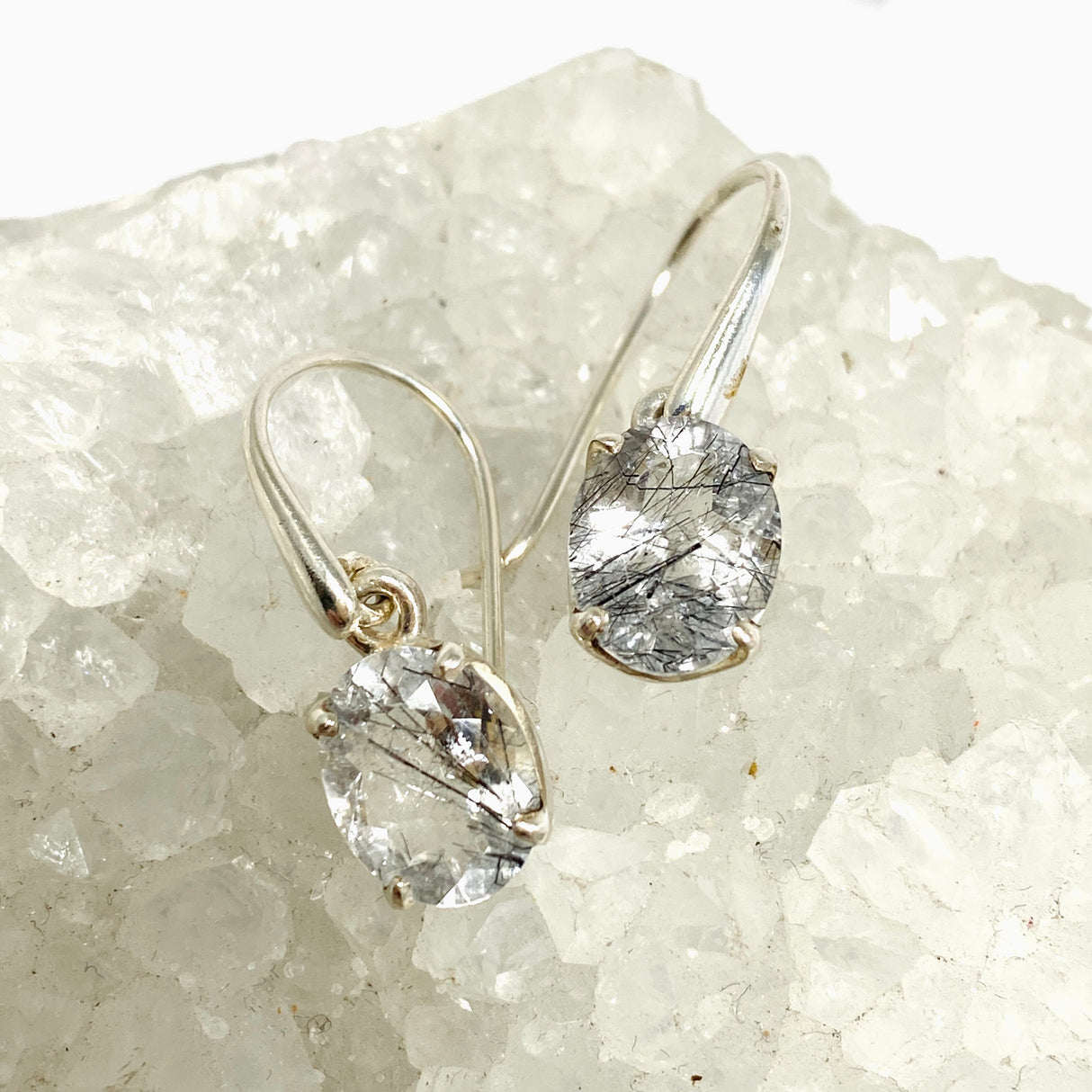 Tourmalinated Quartz Oval Faceted Earrings PEGJ386