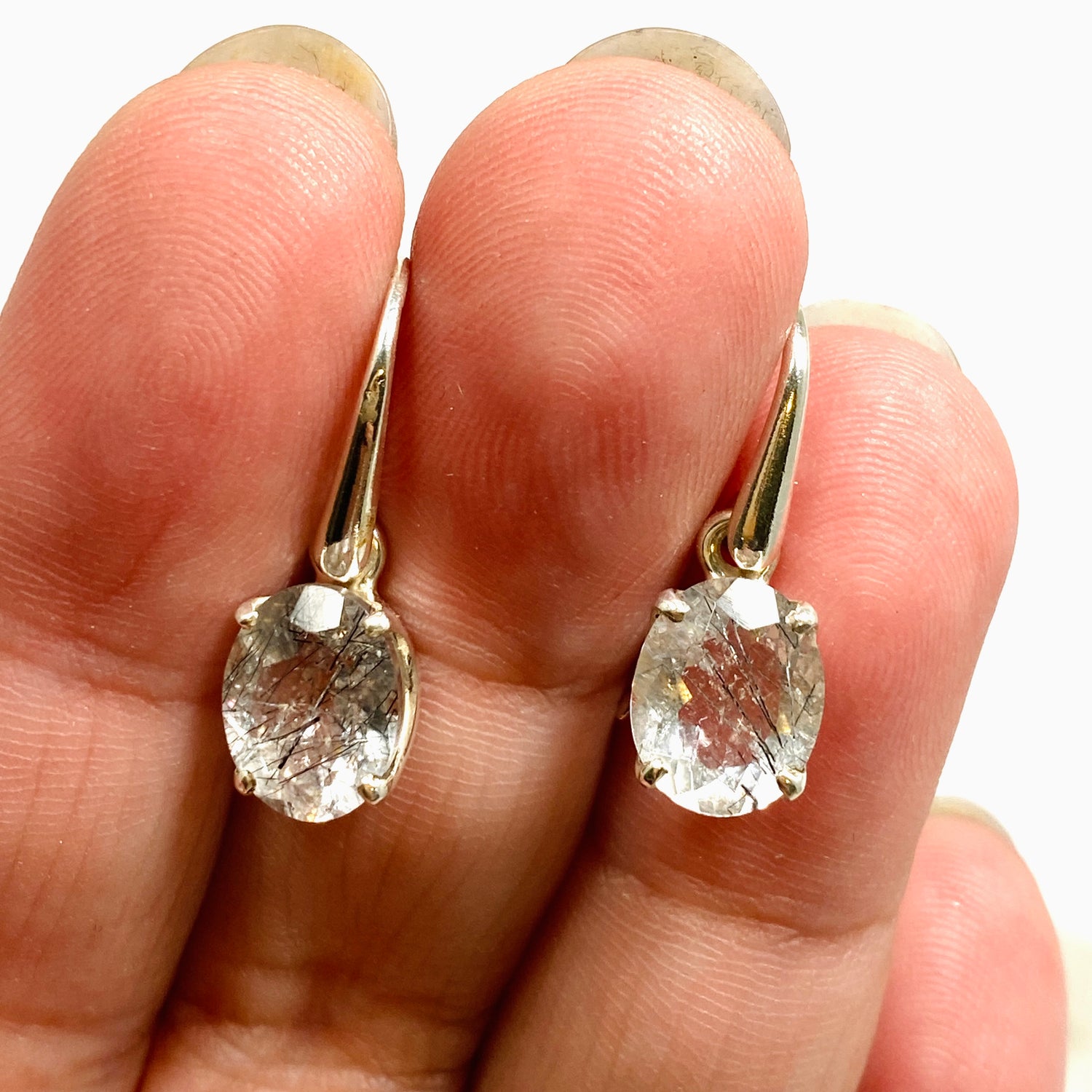 Tourmalinated Quartz Oval Faceted Earrings PEGJ386