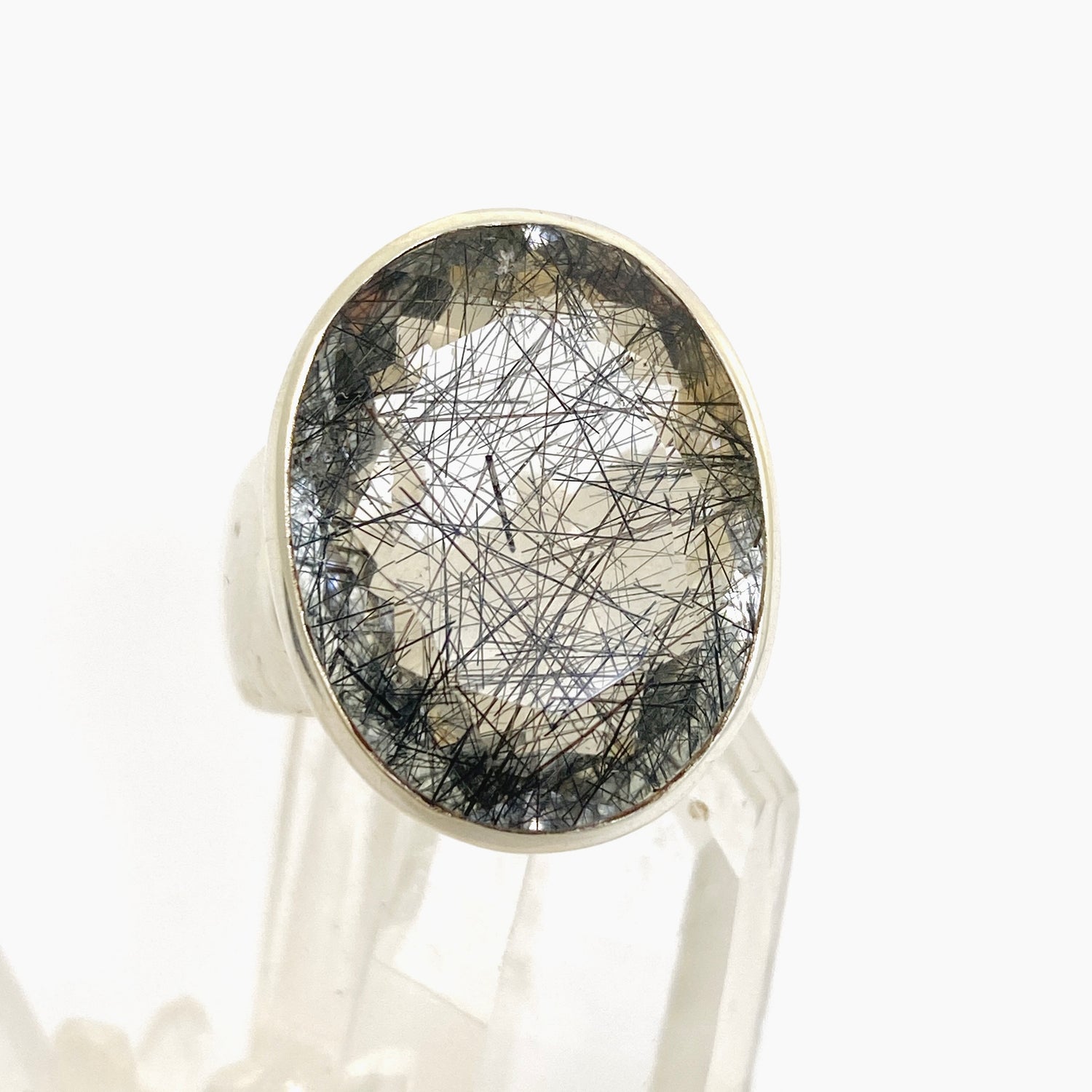 Tourmalinated Quartz Oval Faceted Ring Size 8.5 PRGJ904