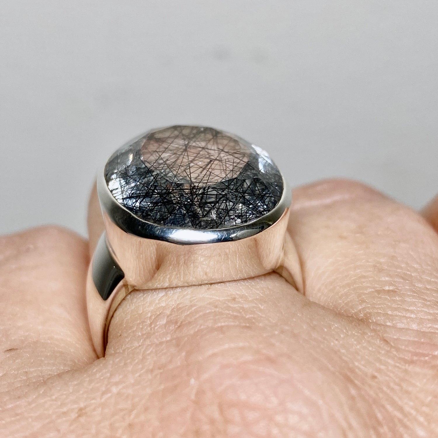 Tourmalinated Quartz Oval Faceted Ring Size 8.5 PRGJ904