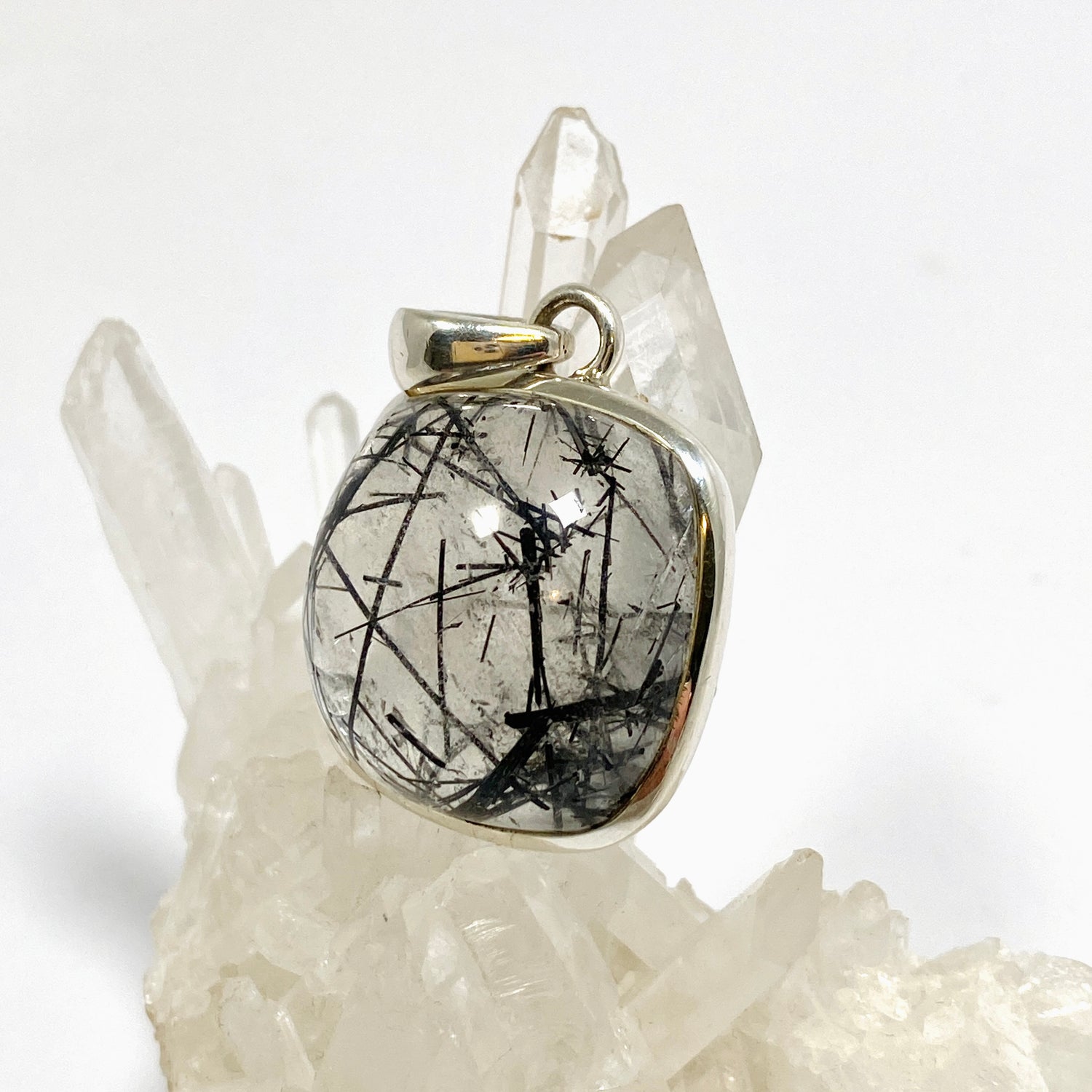 Tourmalinated Quartz Square Cabochon Pendant PPGJ1227