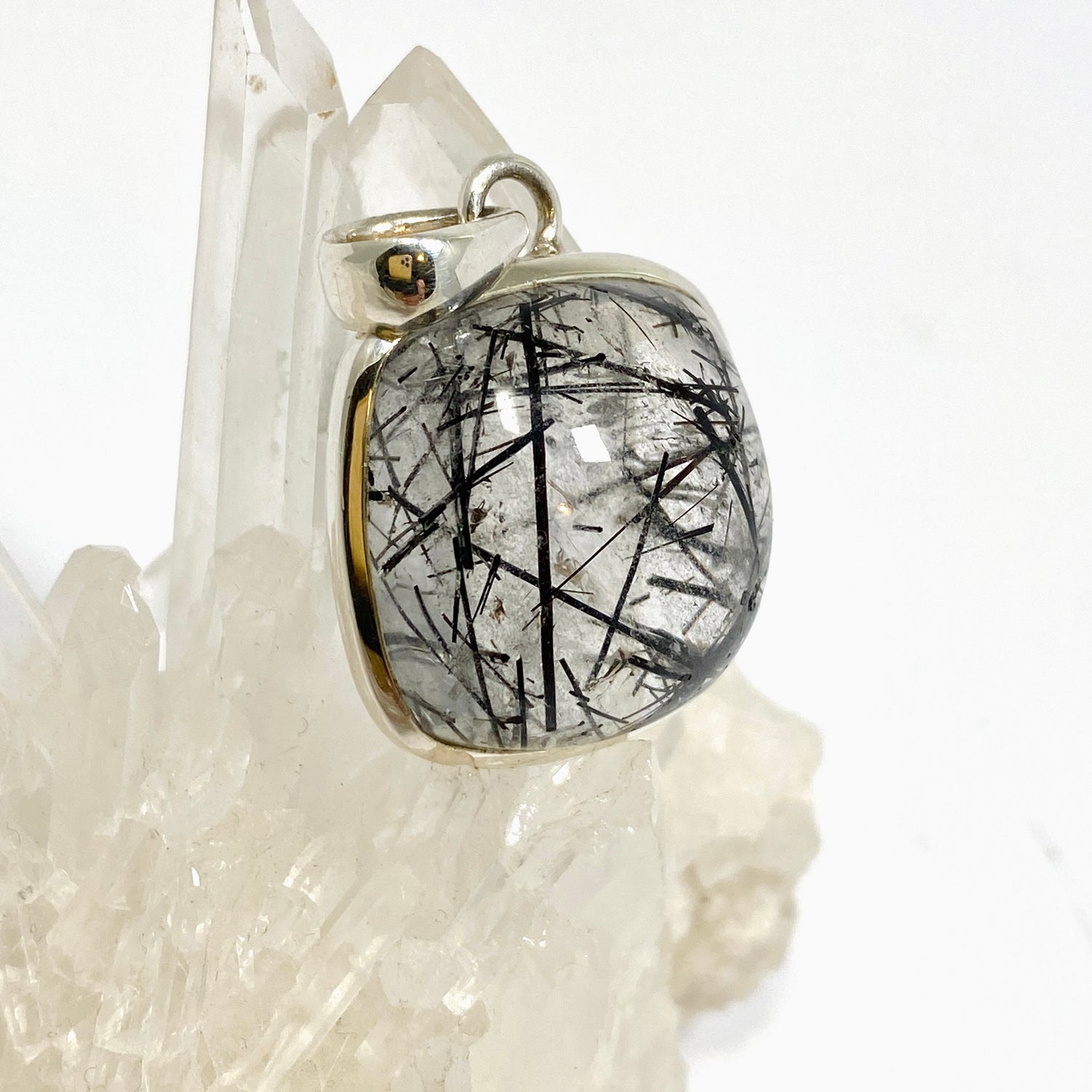 Tourmalinated Quartz Square Cabochon Pendant PPGJ1227