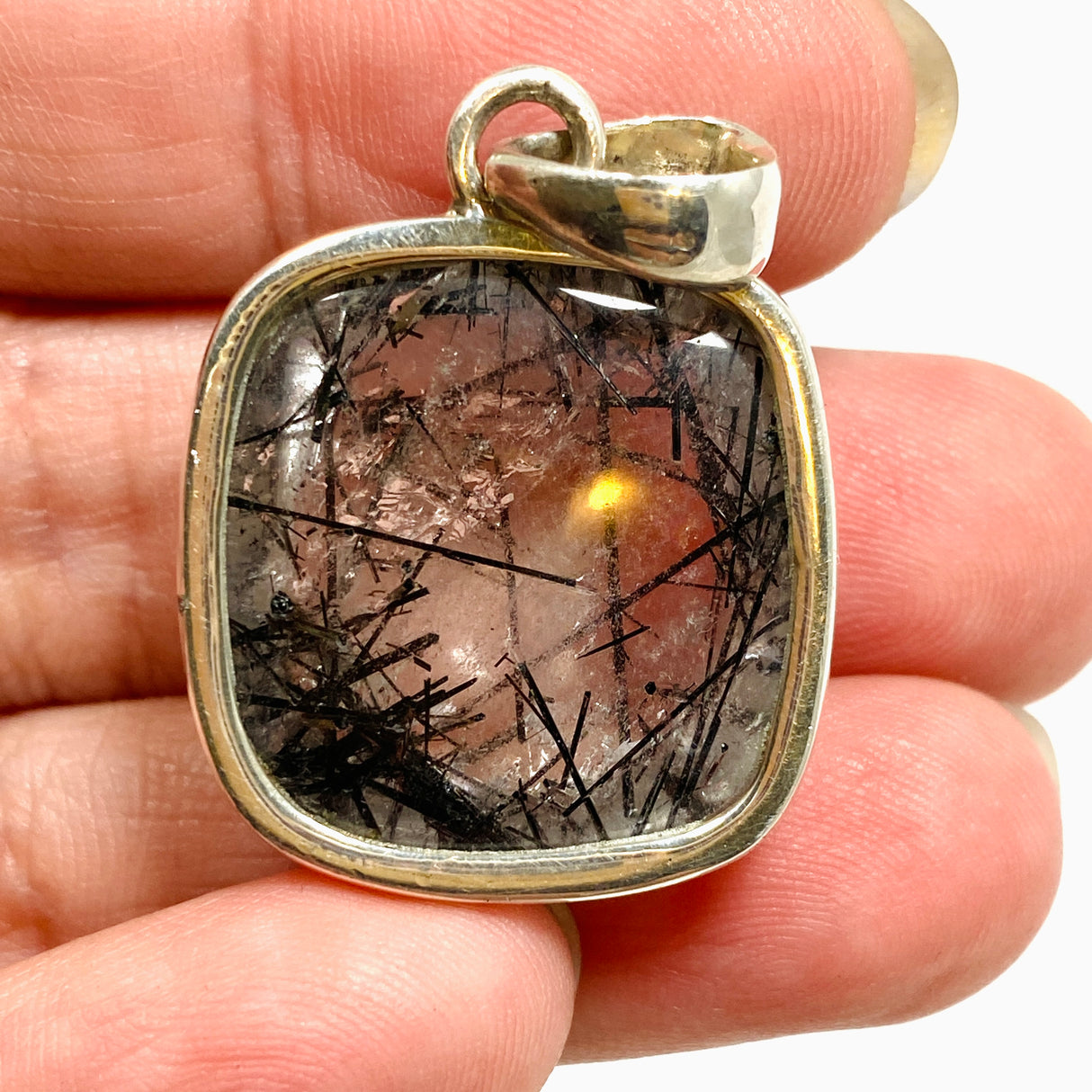 Tourmalinated Quartz Square Cabochon Pendant PPGJ1227