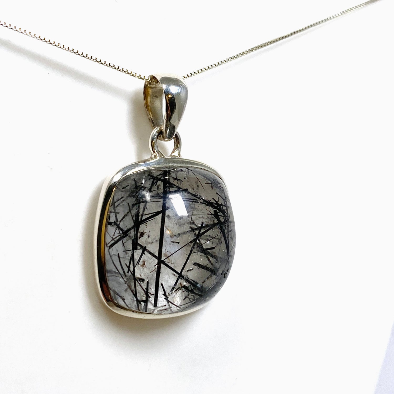 Tourmalinated Quartz Square Cabochon Pendant PPGJ1227