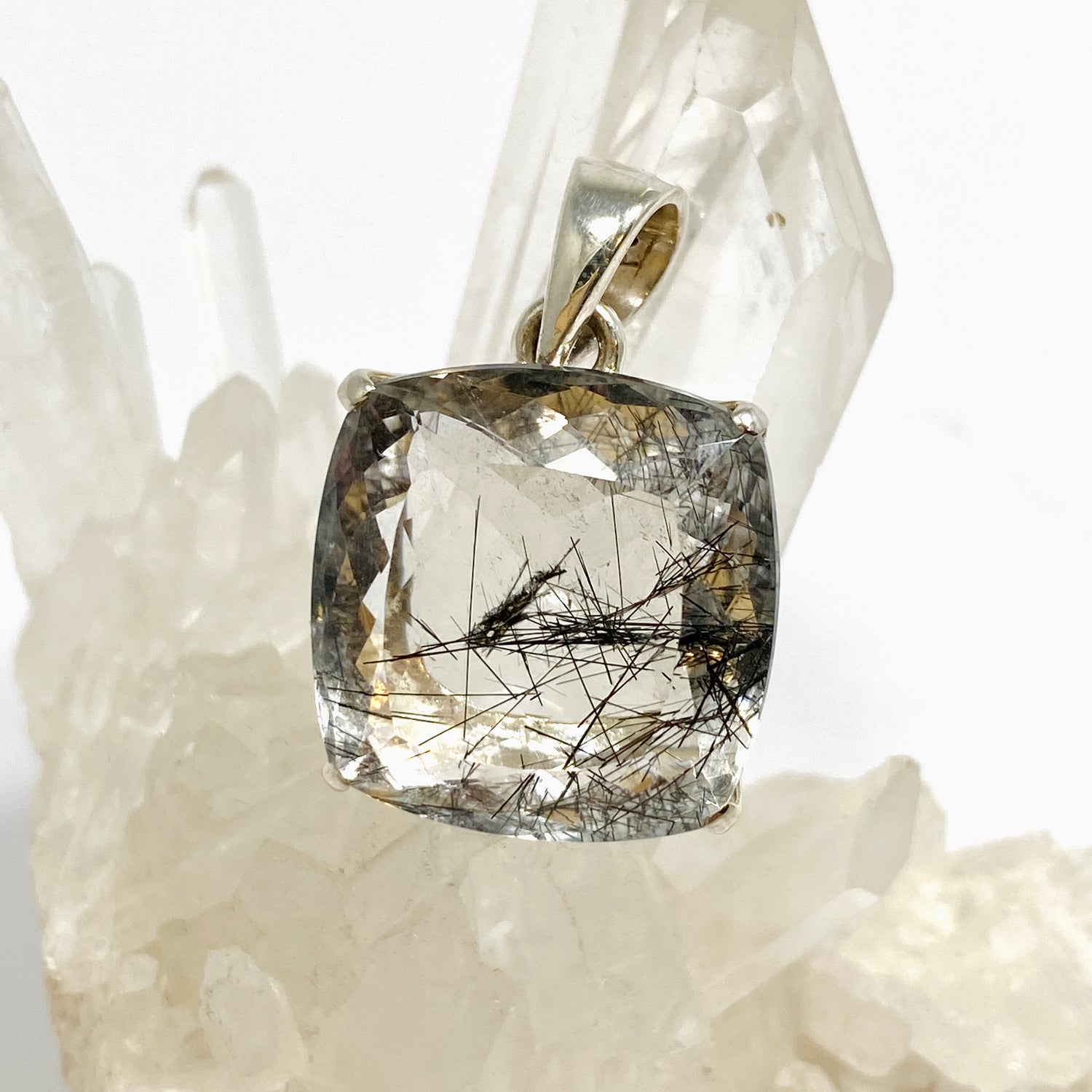 Tourmalinated Quartz Square Faceted Pendant PPGJ1228