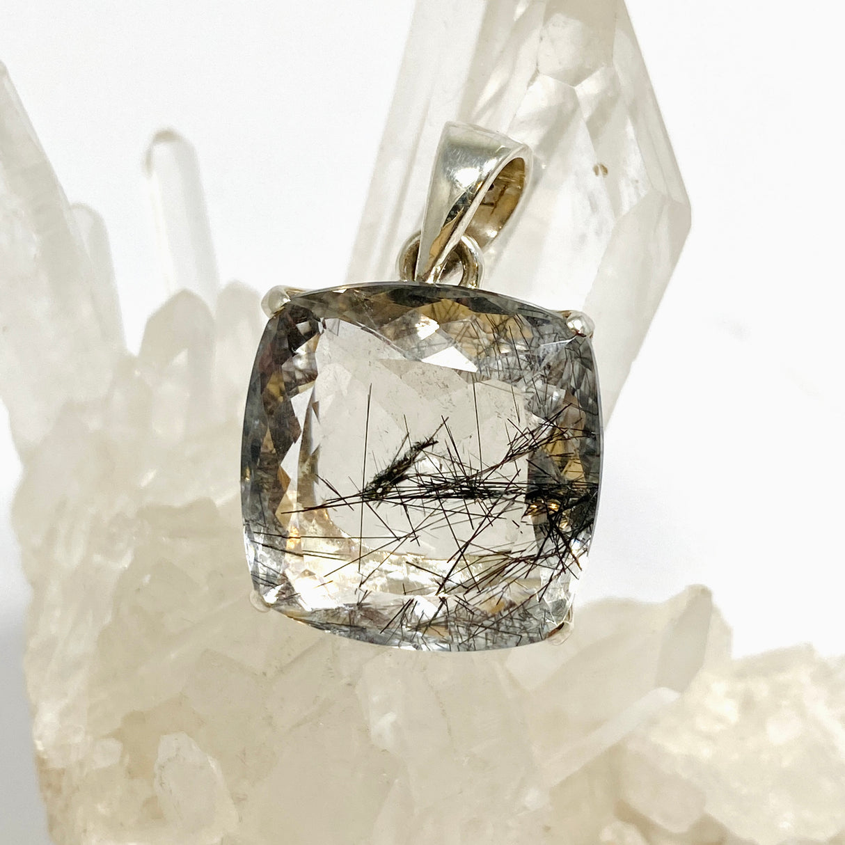 Tourmalinated Quartz Square Faceted Pendant PPGJ1228