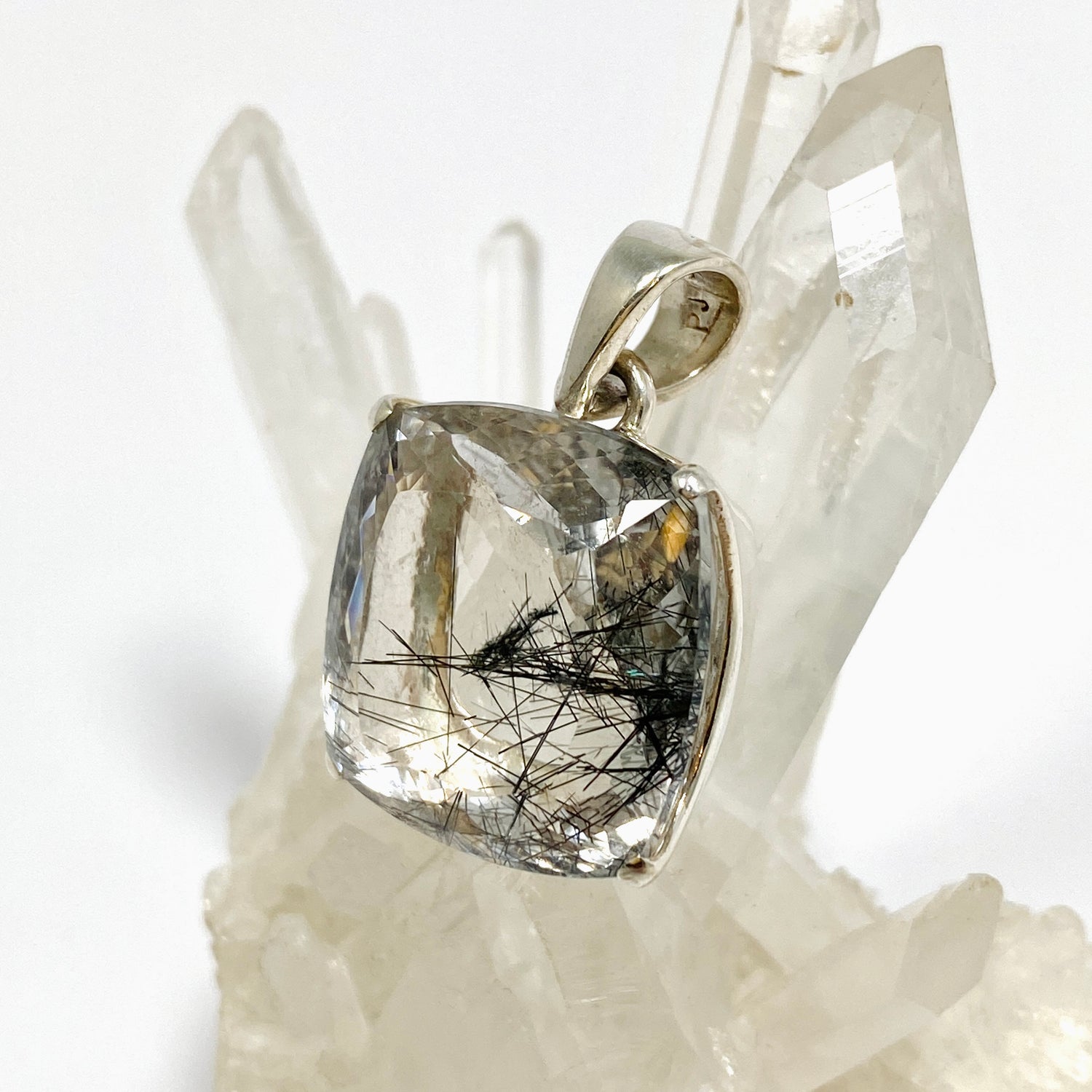 Tourmalinated Quartz Square Faceted Pendant PPGJ1228