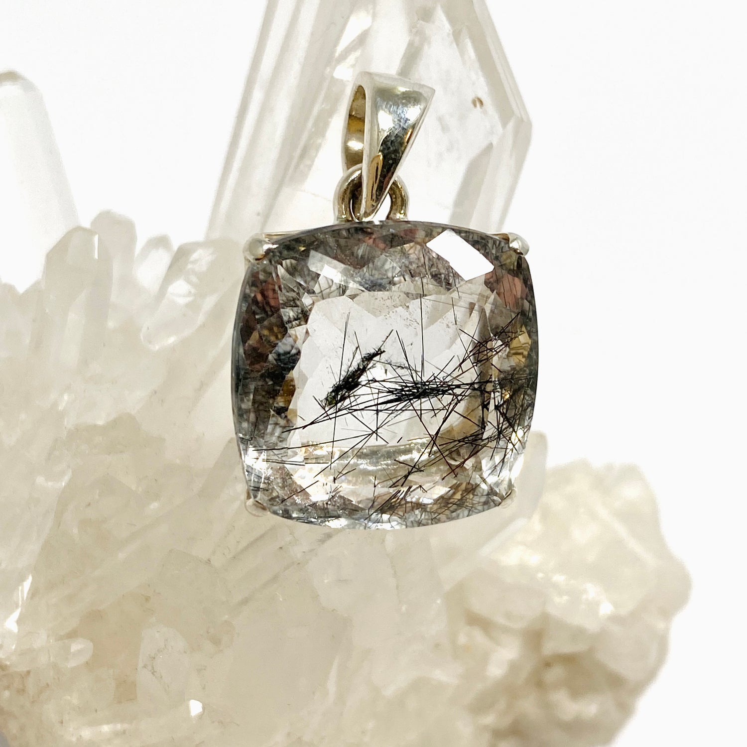 Tourmalinated Quartz Square Faceted Pendant PPGJ1228