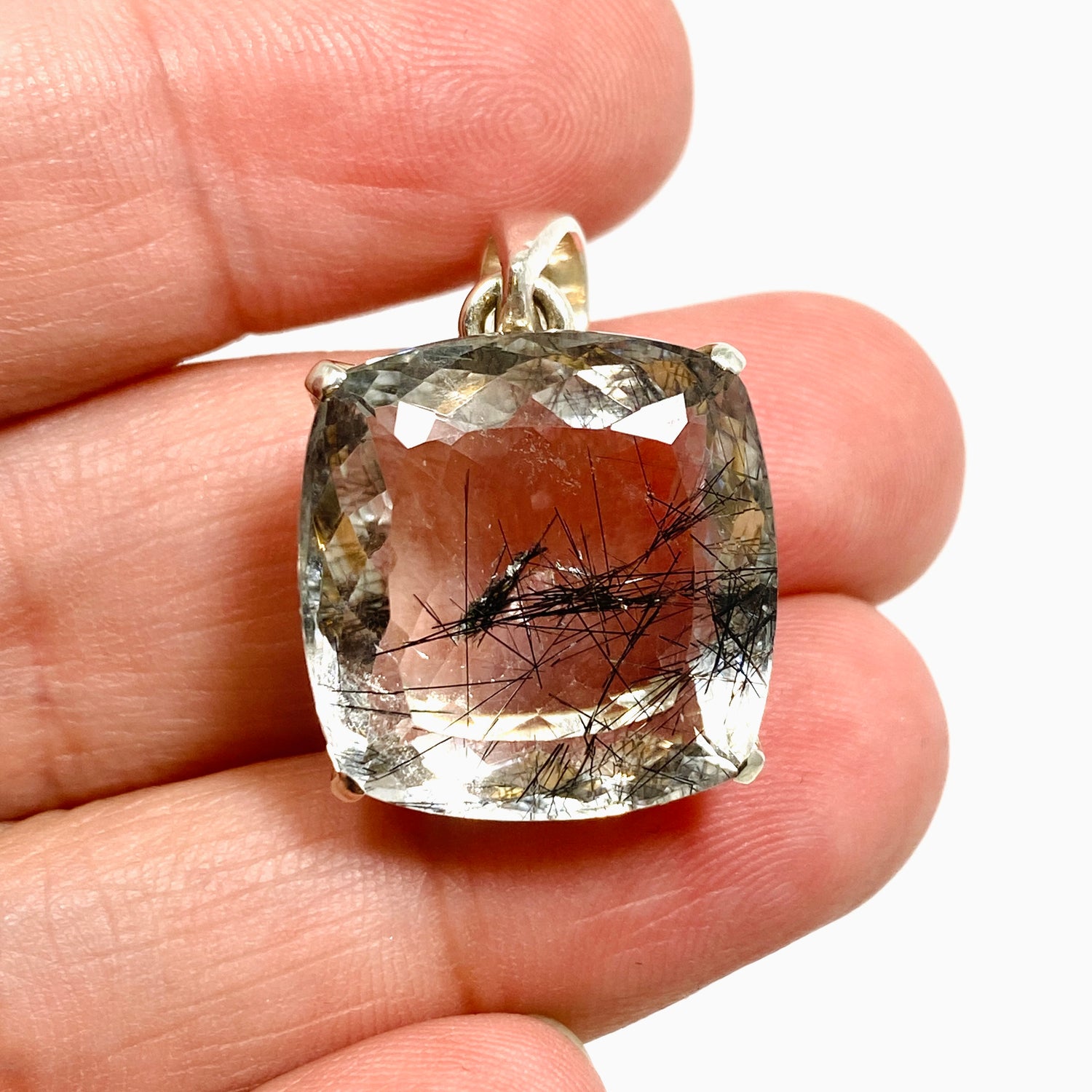 Tourmalinated Quartz Square Faceted Pendant PPGJ1228