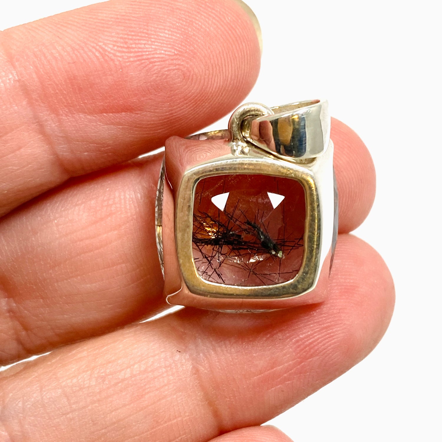 Tourmalinated Quartz Square Faceted Pendant PPGJ1228