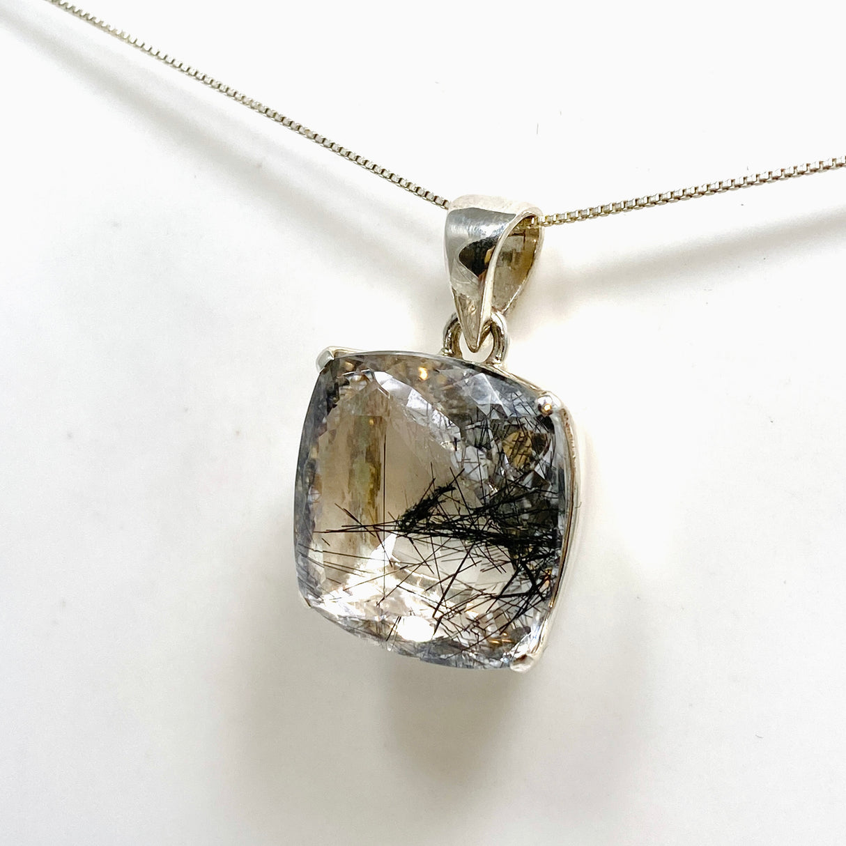 Tourmalinated Quartz Square Faceted Pendant PPGJ1228