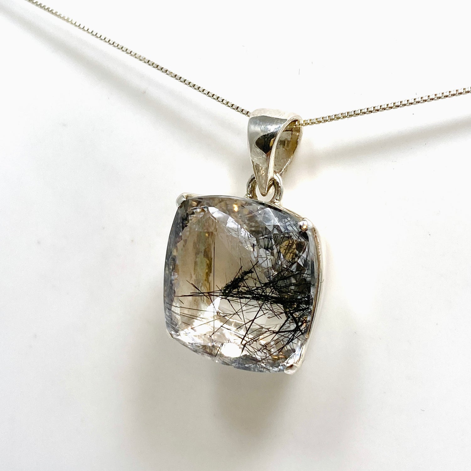 Tourmalinated Quartz Square Faceted Pendant PPGJ1228