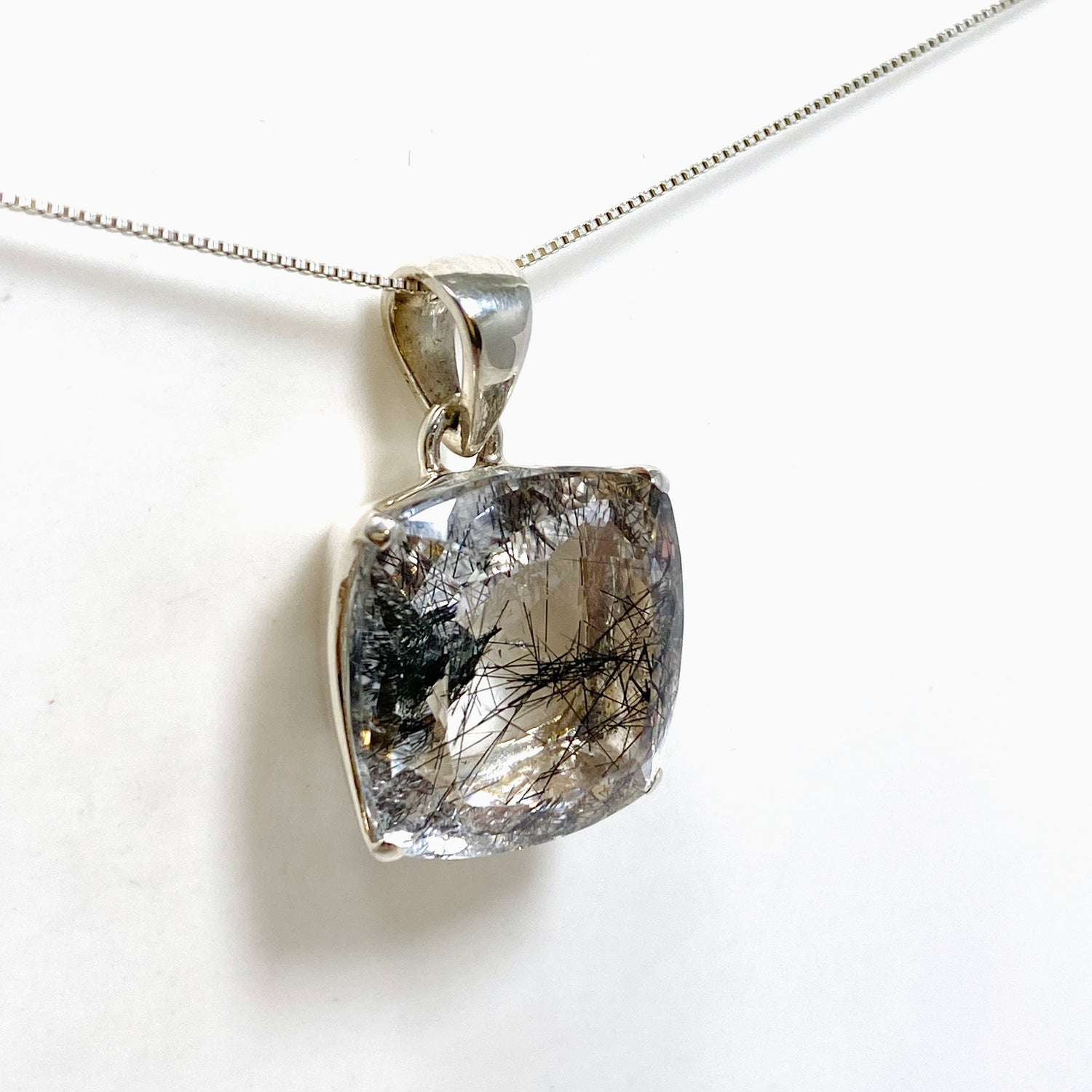 Tourmalinated Quartz Square Faceted Pendant PPGJ1228