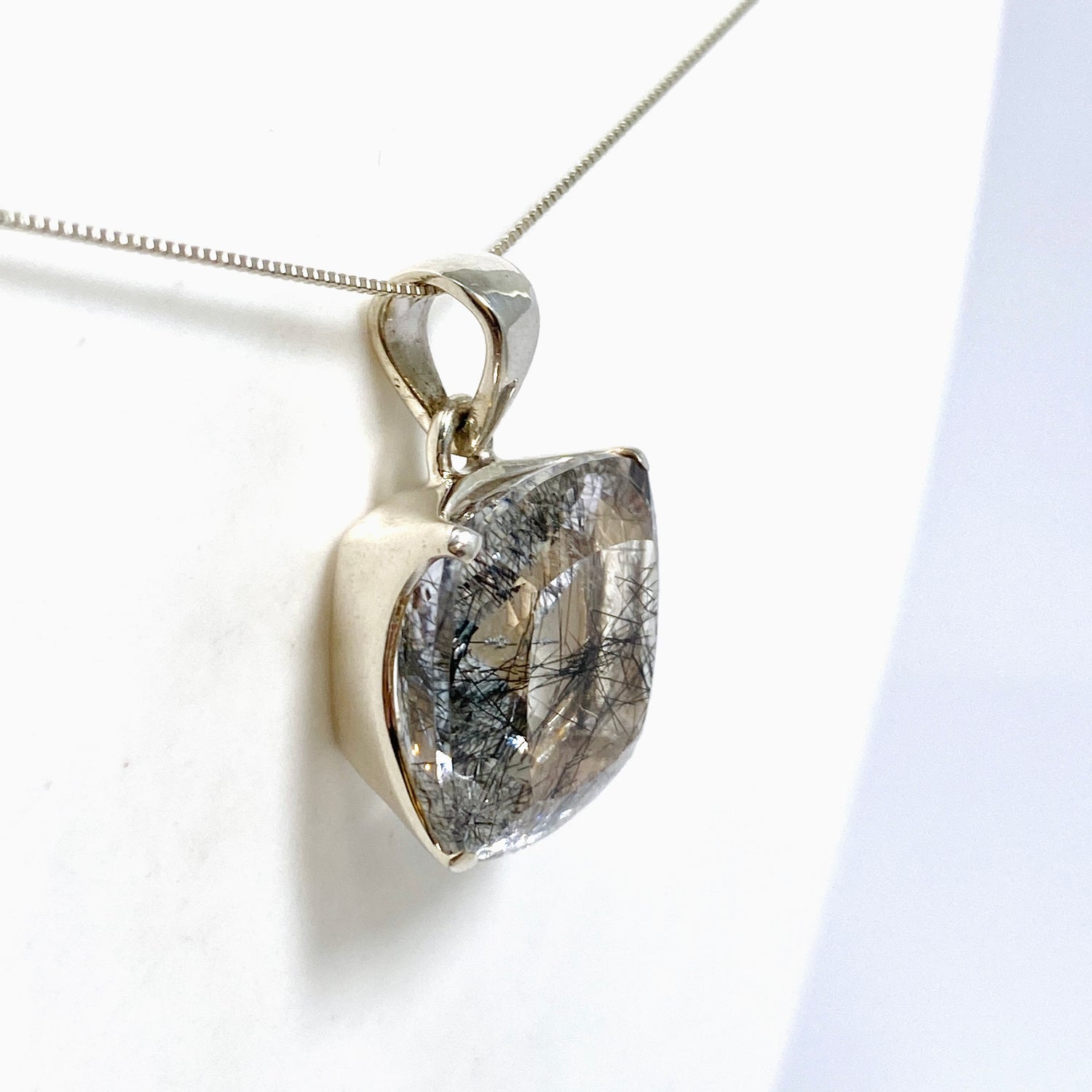 Tourmalinated Quartz Square Faceted Pendant PPGJ1228