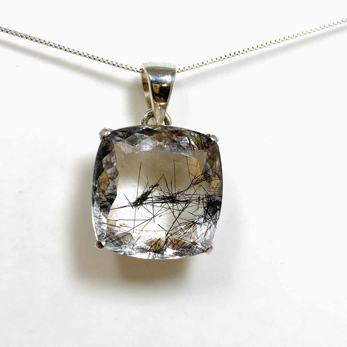 Tourmalinated Quartz Square Faceted Pendant PPGJ1228