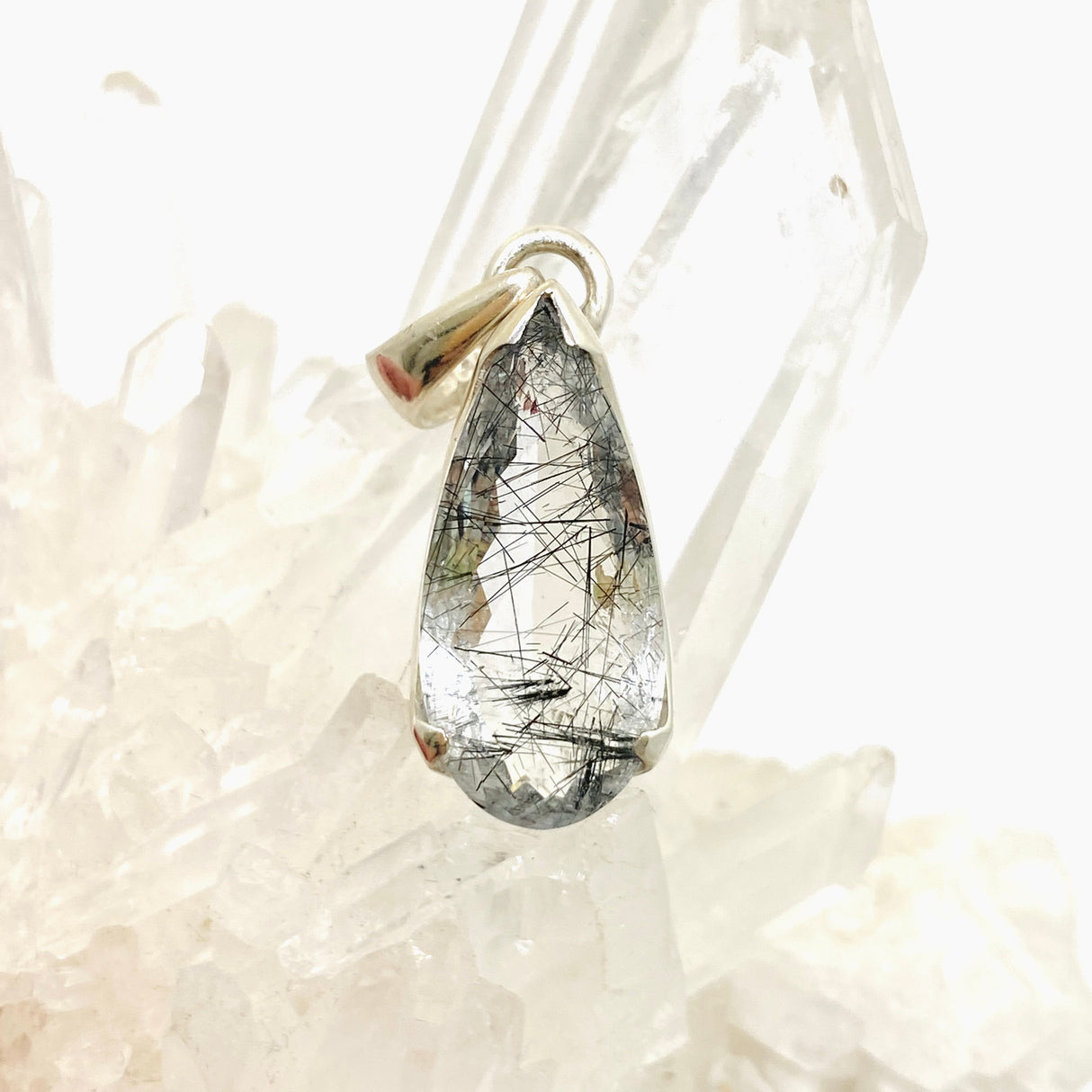 Tourmalinated Quartz Teardrop Faceted Pendant PPGJ1072