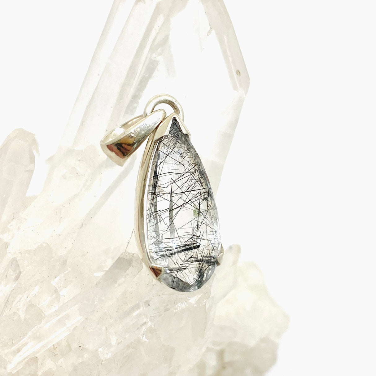 Tourmalinated Quartz Teardrop Faceted Pendant PPGJ1072