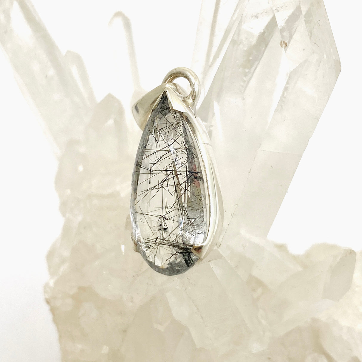 Tourmalinated Quartz Teardrop Faceted Pendant PPGJ1072