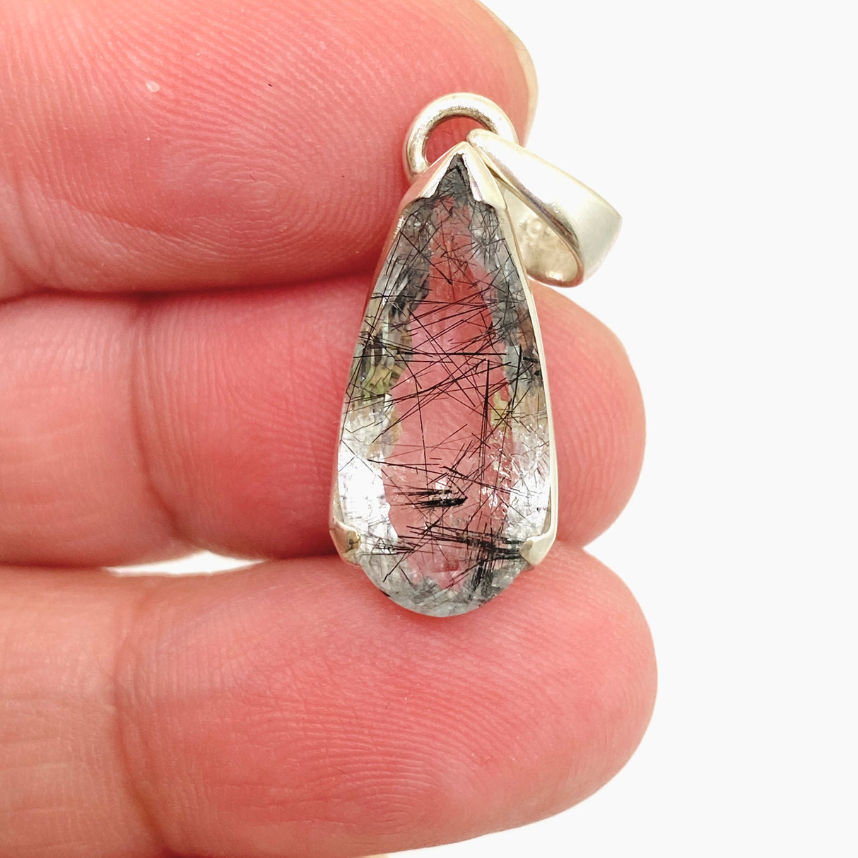 Tourmalinated Quartz Teardrop Faceted Pendant PPGJ1072