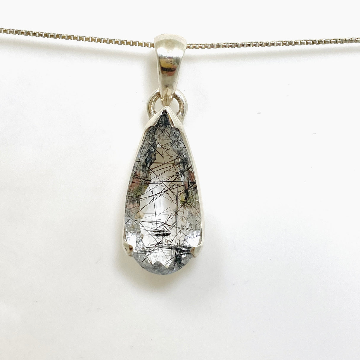 Tourmalinated Quartz Teardrop Faceted Pendant PPGJ1072