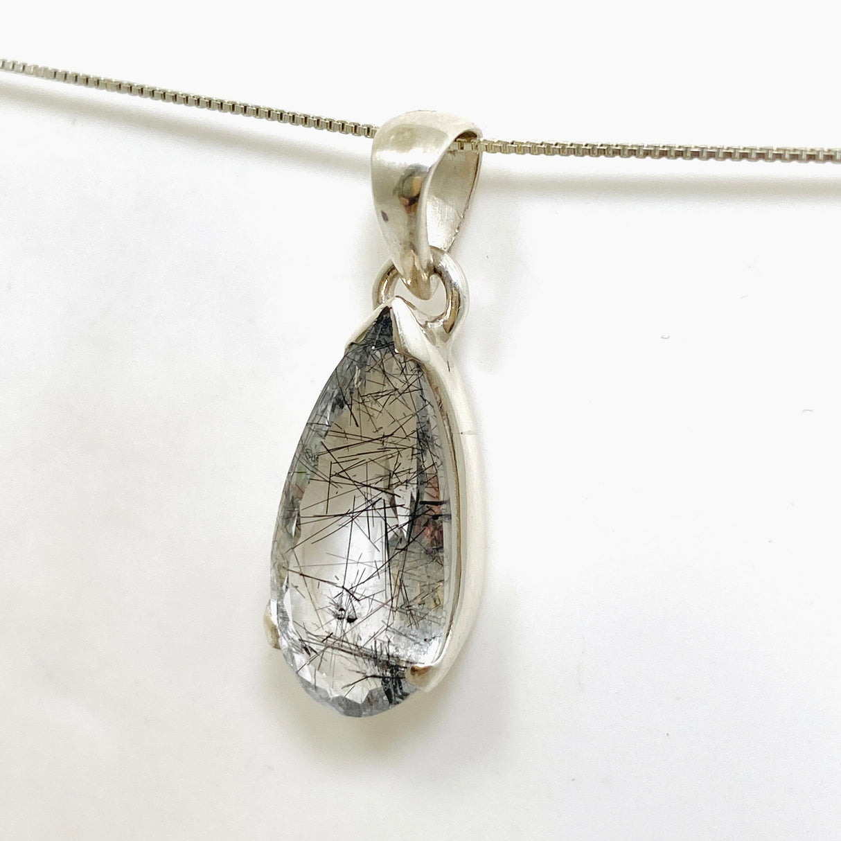 Tourmalinated Quartz Teardrop Faceted Pendant PPGJ1072