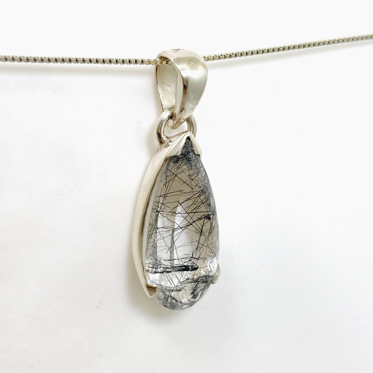Tourmalinated Quartz Teardrop Faceted Pendant PPGJ1072