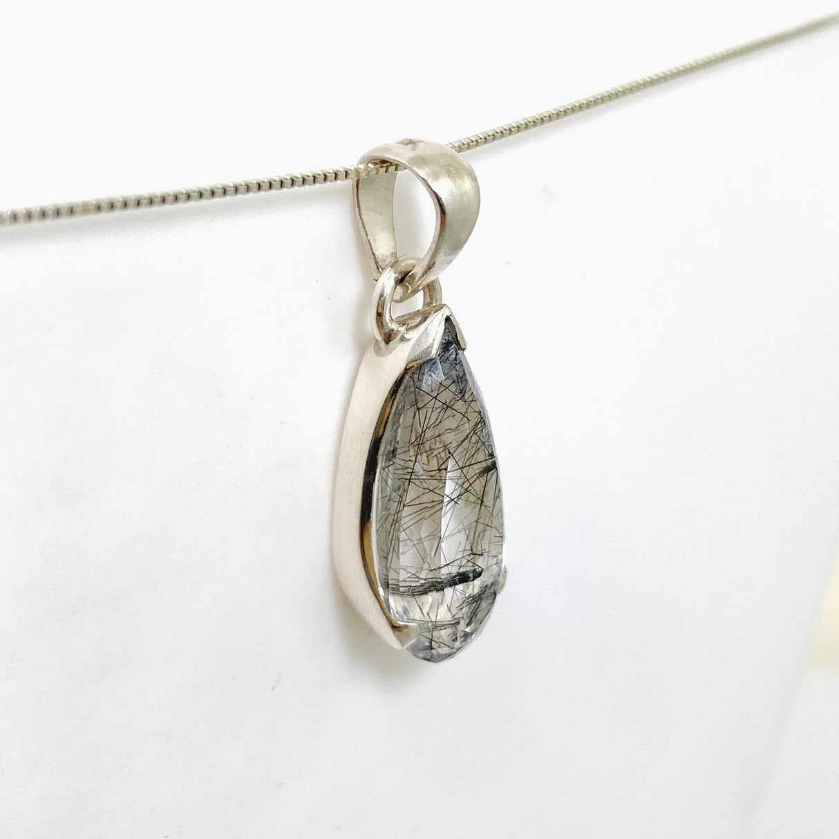 Tourmalinated Quartz Teardrop Faceted Pendant PPGJ1072
