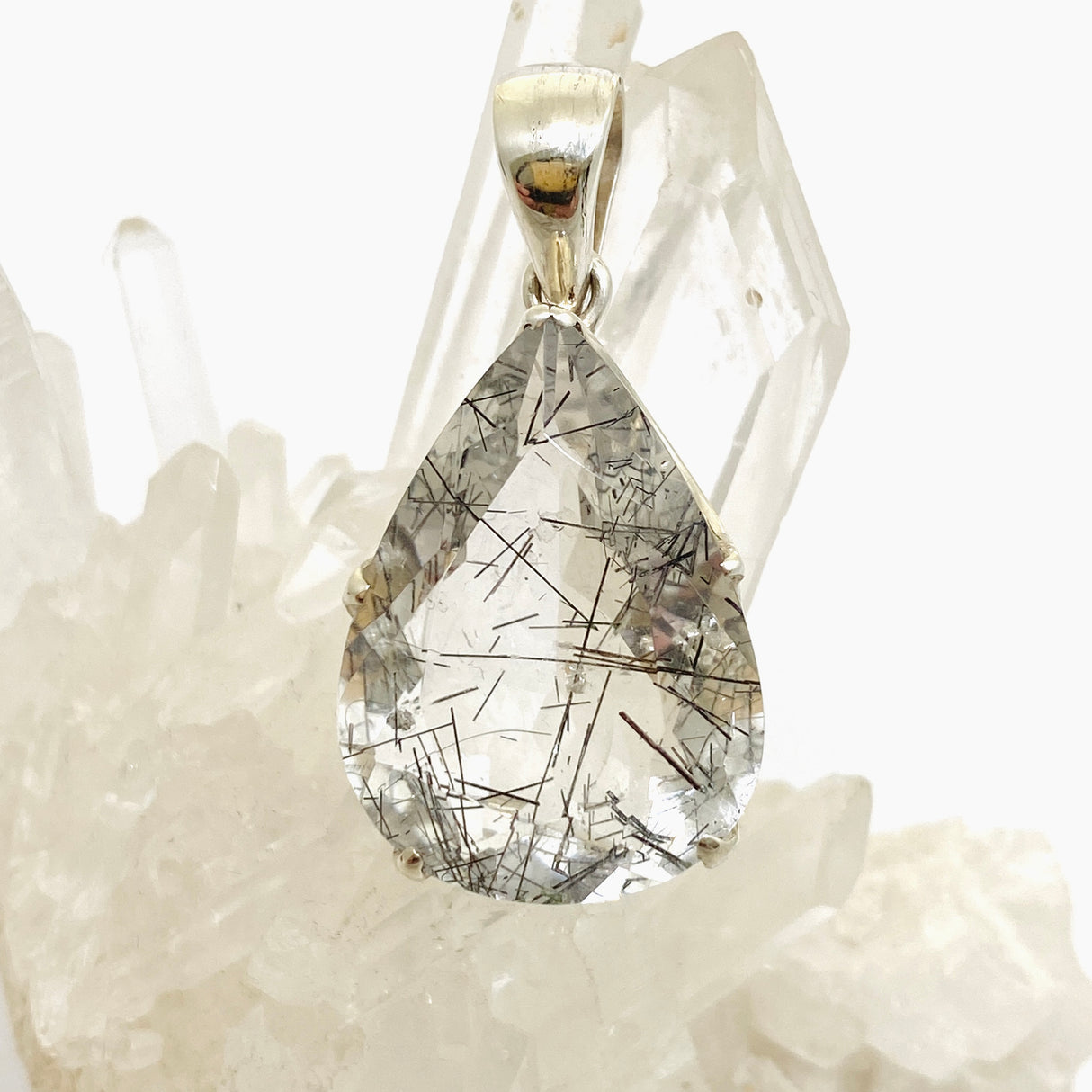 Tourmalinated Quartz Teardrop Faceted Pendant PPGJ1073
