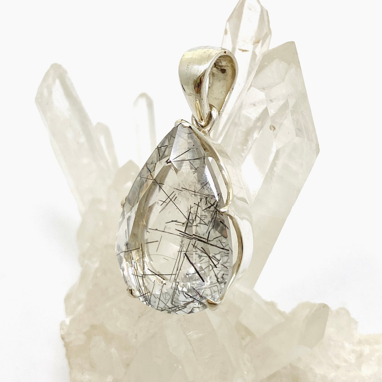 Tourmalinated Quartz Teardrop Faceted Pendant PPGJ1073