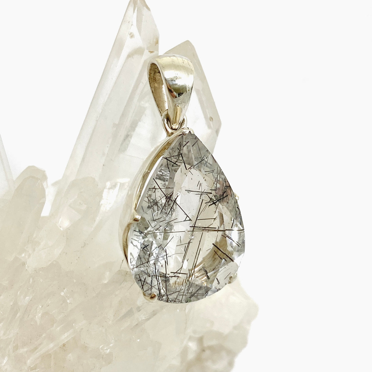 Tourmalinated Quartz Teardrop Faceted Pendant PPGJ1073