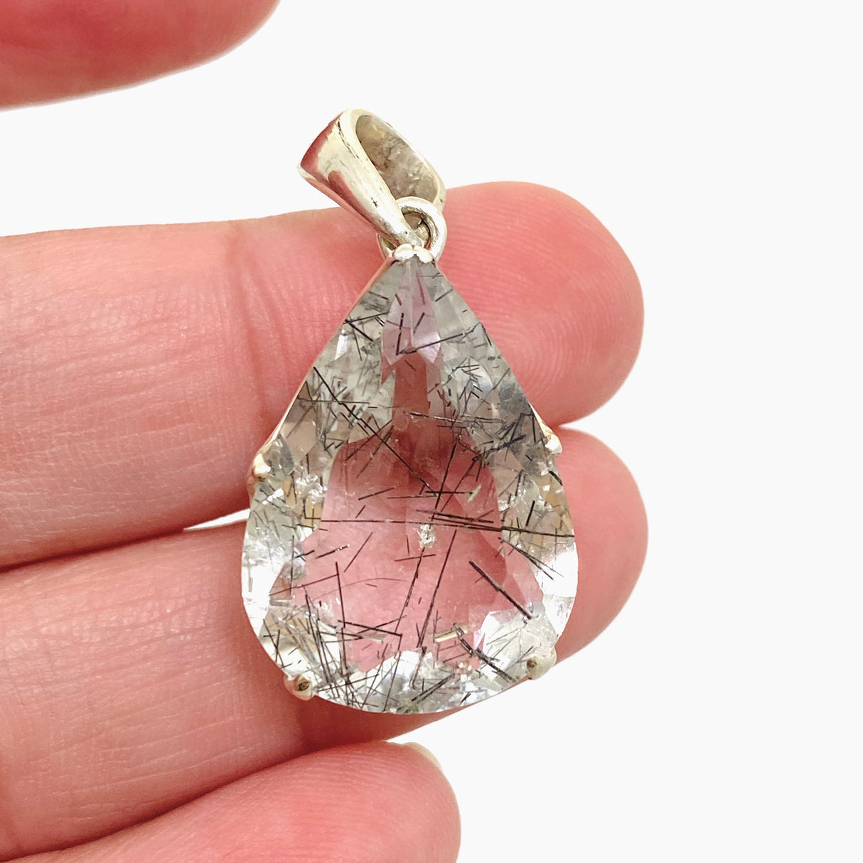 Tourmalinated Quartz Teardrop Faceted Pendant PPGJ1073