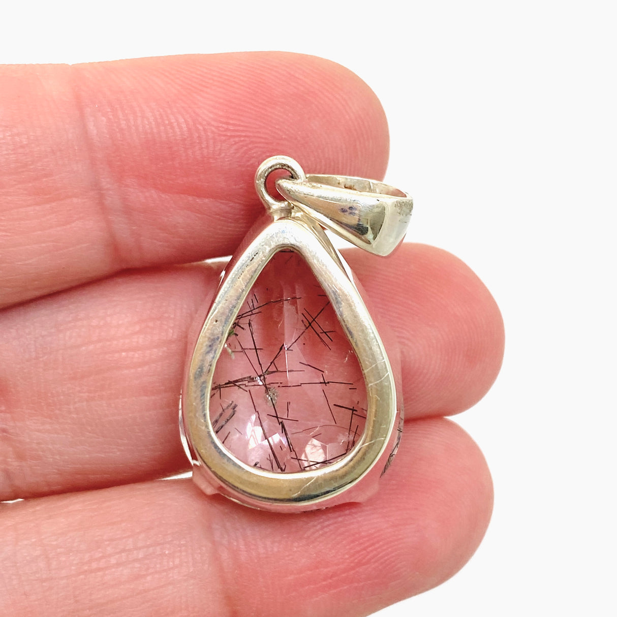Tourmalinated Quartz Teardrop Faceted Pendant PPGJ1073