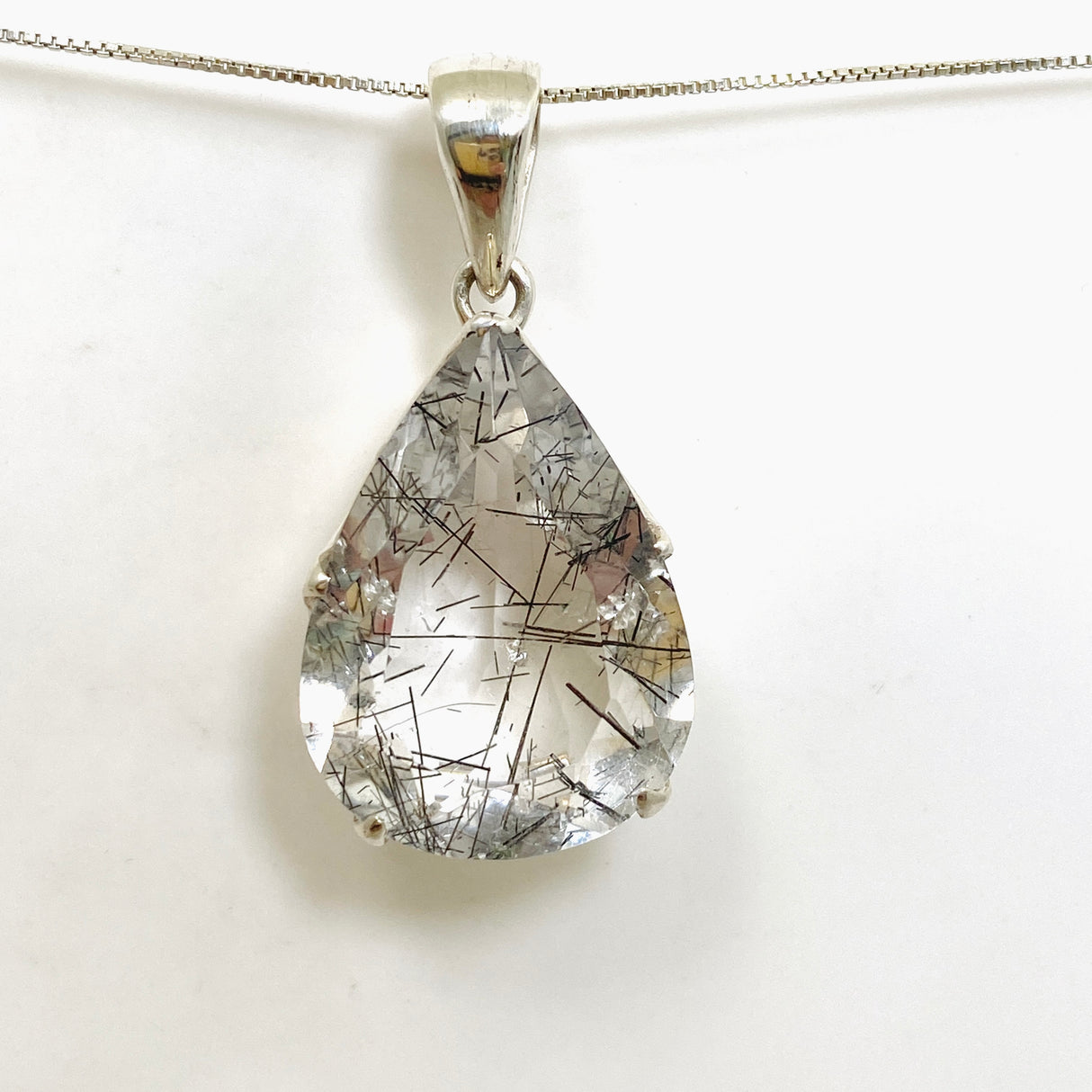 Tourmalinated Quartz Teardrop Faceted Pendant PPGJ1073