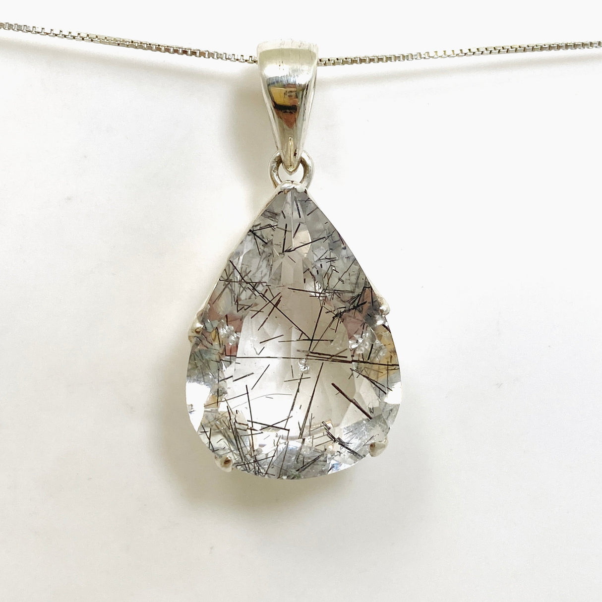 Tourmalinated Quartz Teardrop Faceted Pendant PPGJ1073