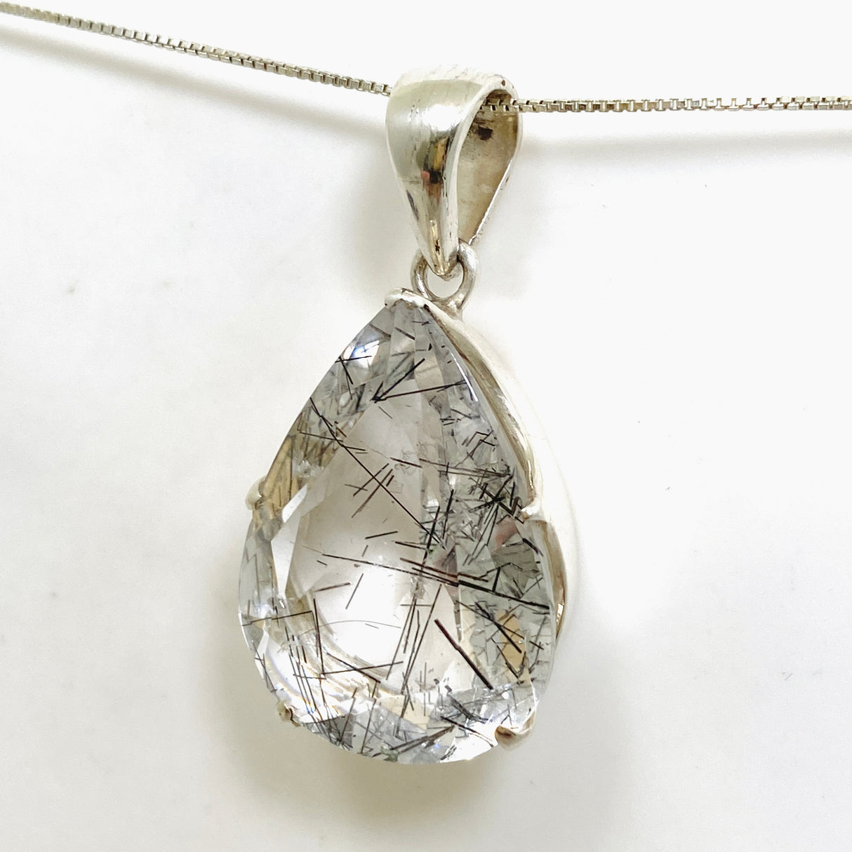 Tourmalinated Quartz Teardrop Faceted Pendant PPGJ1073