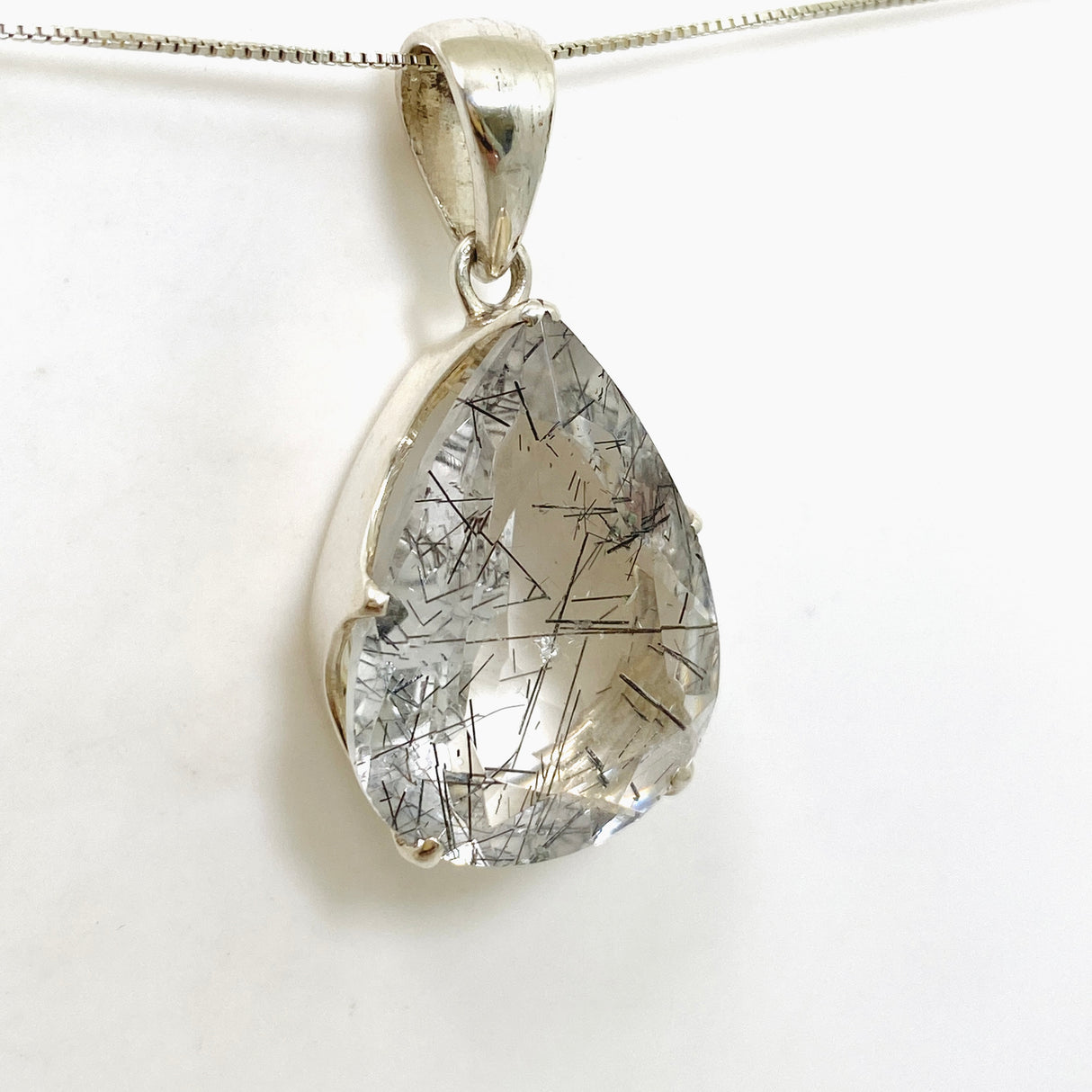 Tourmalinated Quartz Teardrop Faceted Pendant PPGJ1073