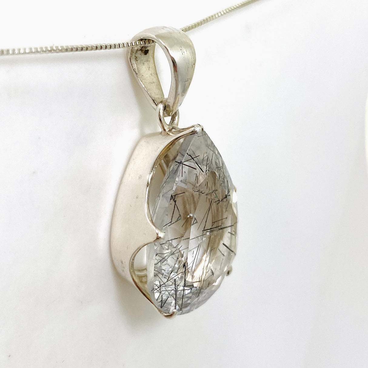 Tourmalinated Quartz Teardrop Faceted Pendant PPGJ1073