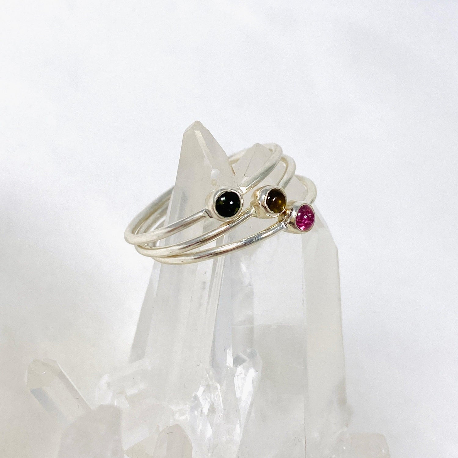 Tourmaline Round Fine Band Ring Set of 3 PRG361 - Nature's Magick